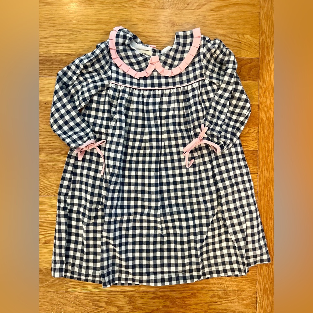 Adorable Navy Checkered Dress with Pink Accents